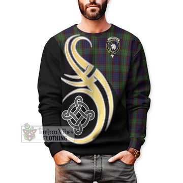 Cunningham Hunting Tartan Sweatshirt with Family Crest and Celtic Symbol Style