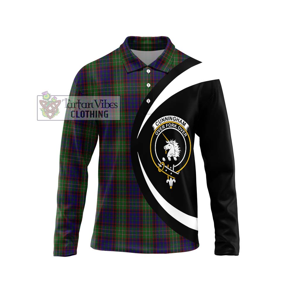 Cunningham Hunting Tartan Long Sleeve Polo Shirt with Family Crest Circle Style Unisex - Tartan Vibes Clothing