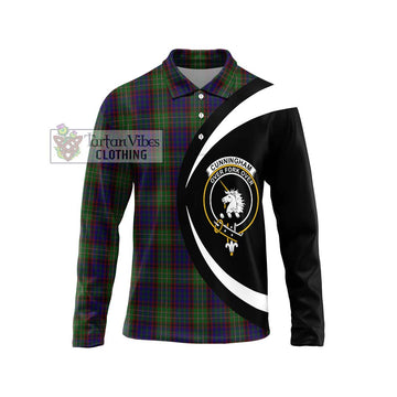 Cunningham Hunting Tartan Long Sleeve Polo Shirt with Family Crest Circle Style