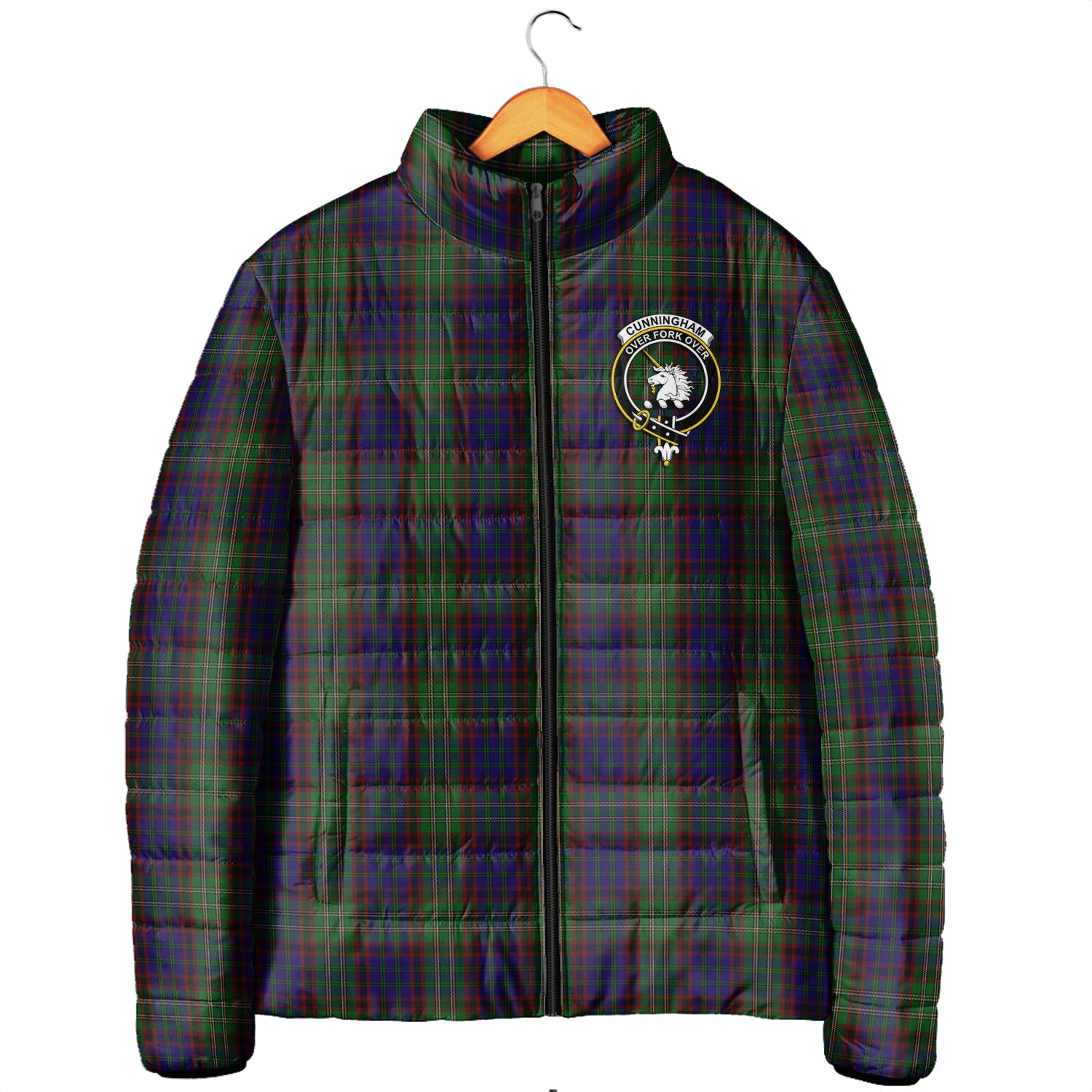 Cunningham Hunting Tartan Padded Jacket with Family Crest Men's Padded Jacket - Tartan Vibes Clothing