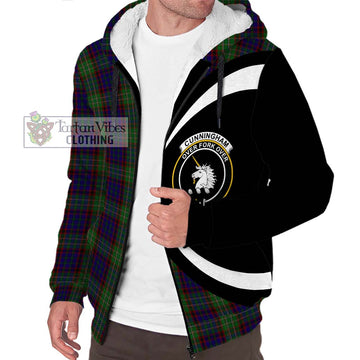 Cunningham Hunting Tartan Sherpa Hoodie with Family Crest Circle Style