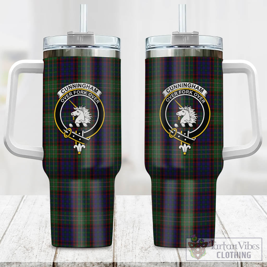 Tartan Vibes Clothing Cunningham Hunting Tartan and Family Crest Tumbler with Handle