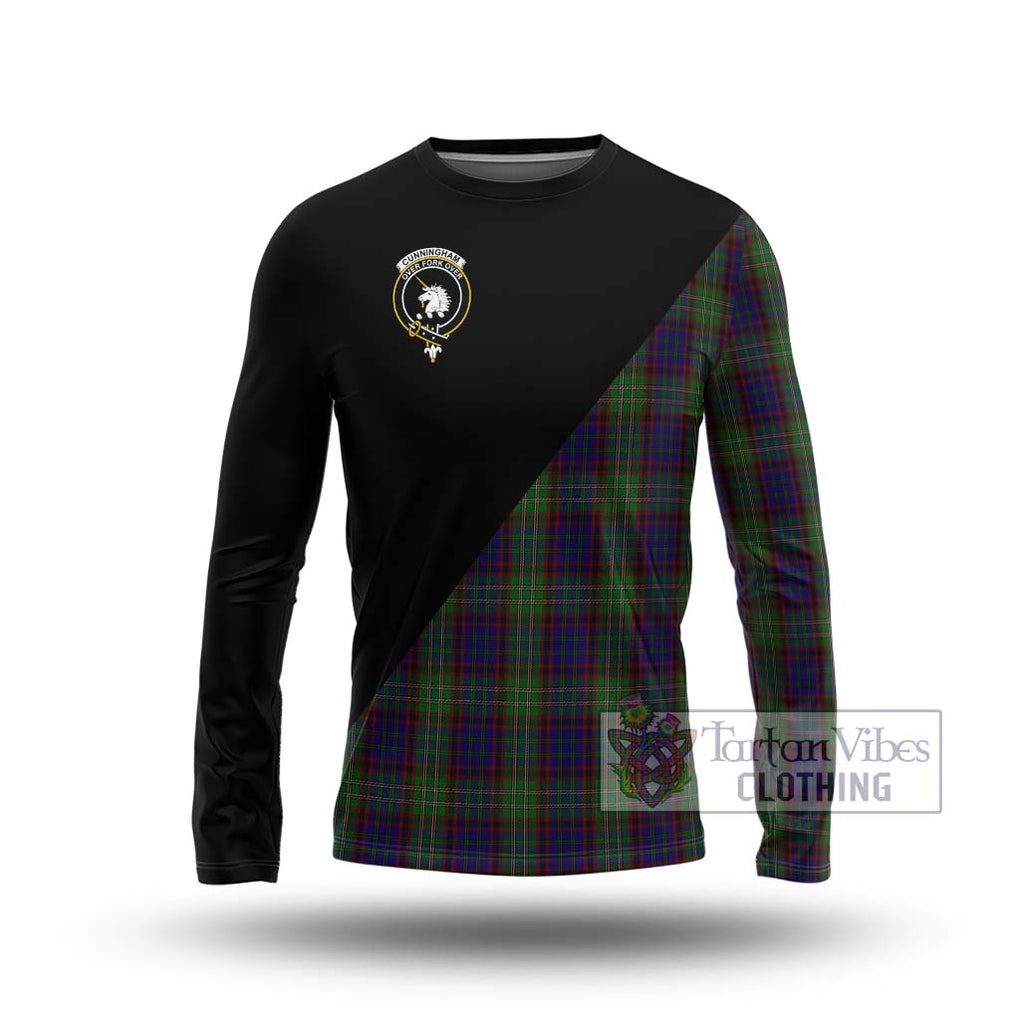 Cunningham Hunting Tartan Long Sleeve T-Shirt with Family Crest and Military Logo Style Unisex - Tartanvibesclothing Shop