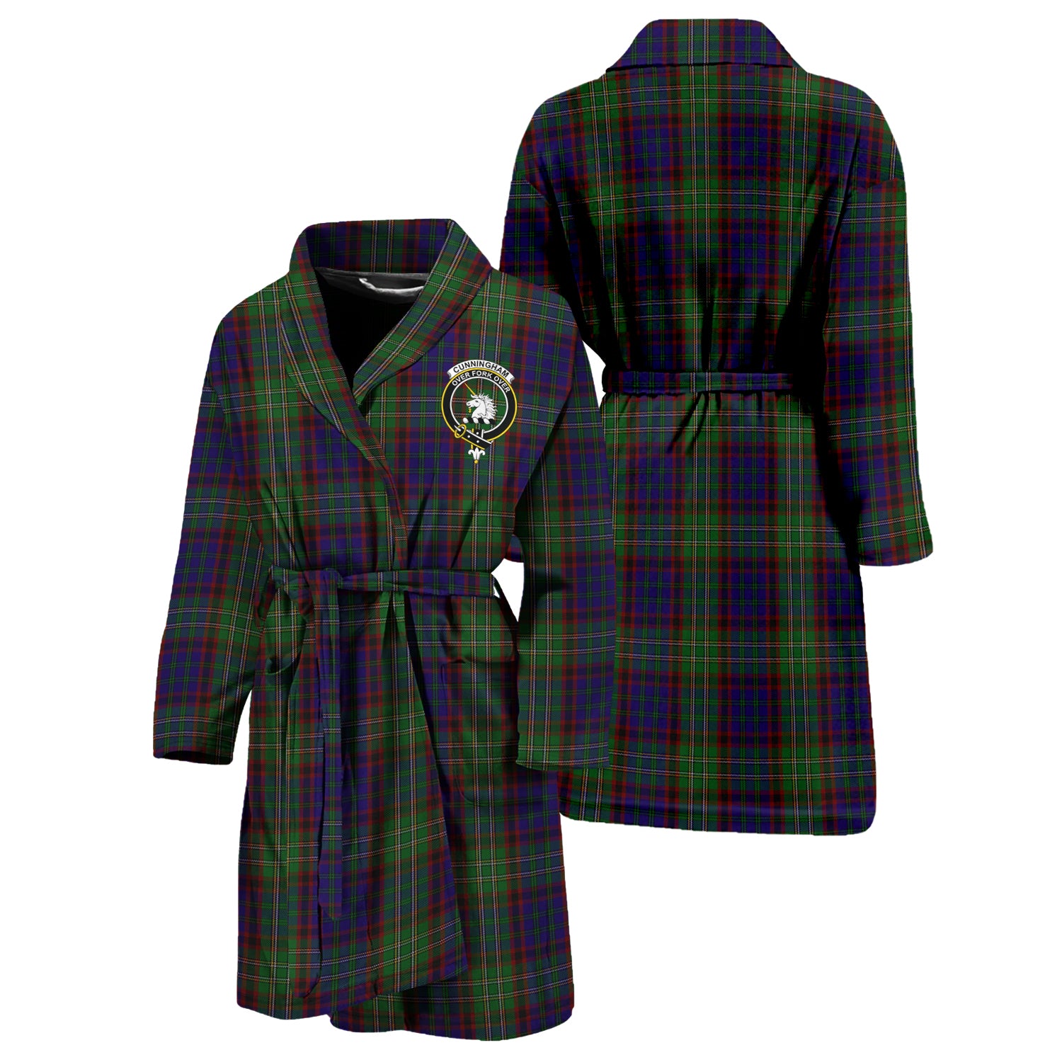 Cunningham Hunting Tartan Bathrobe with Family Crest Unisex S - Tartan Vibes Clothing