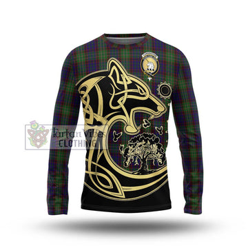 Cunningham Hunting Tartan Long Sleeve T-Shirt with Family Crest Celtic Wolf Style