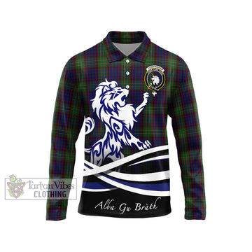 Cunningham Hunting Tartan Long Sleeve Polo Shirt with Alba Gu Brath Regal Lion Emblem