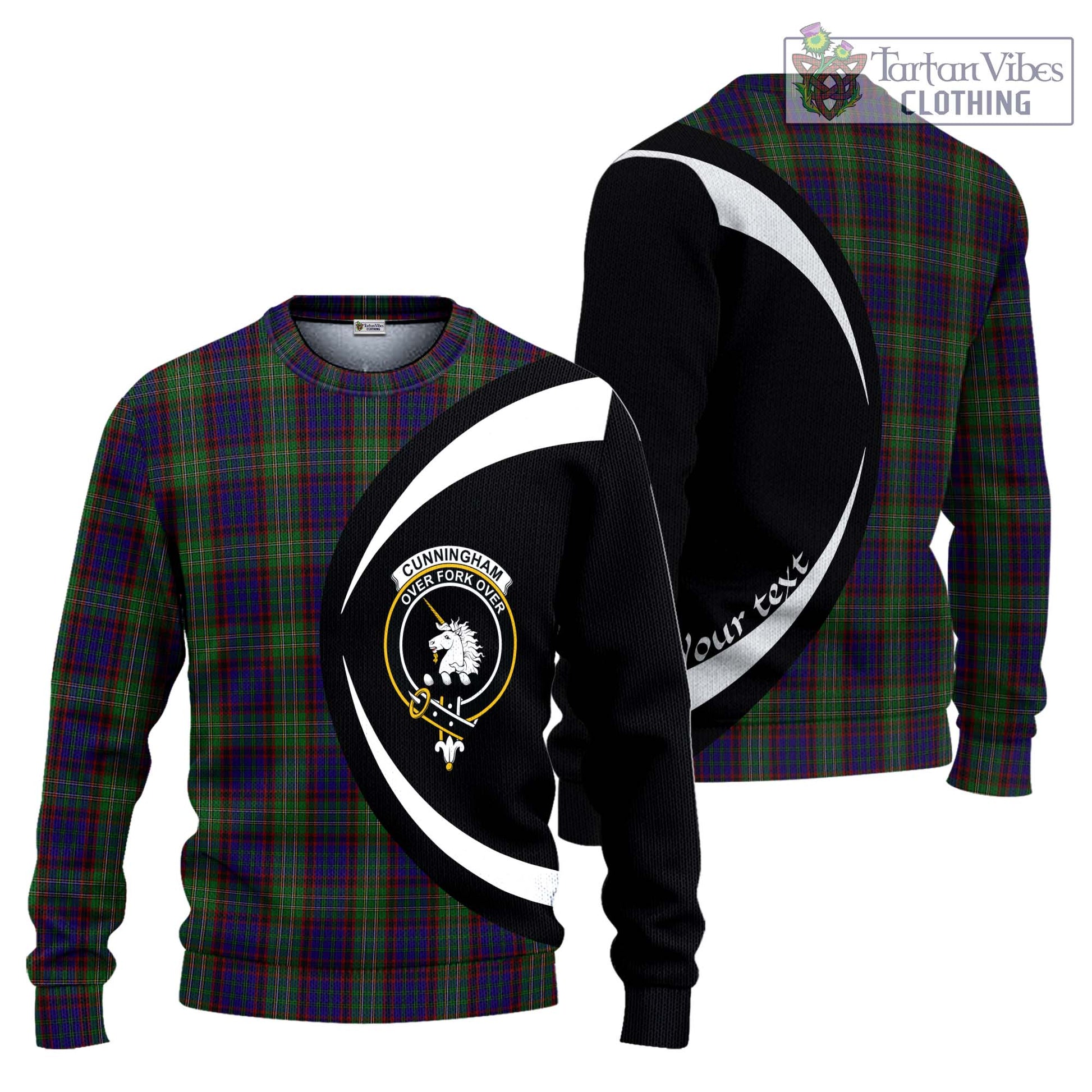 Cunningham Hunting Tartan Ugly Sweater with Family Crest Circle Style Unisex - Tartan Vibes Clothing