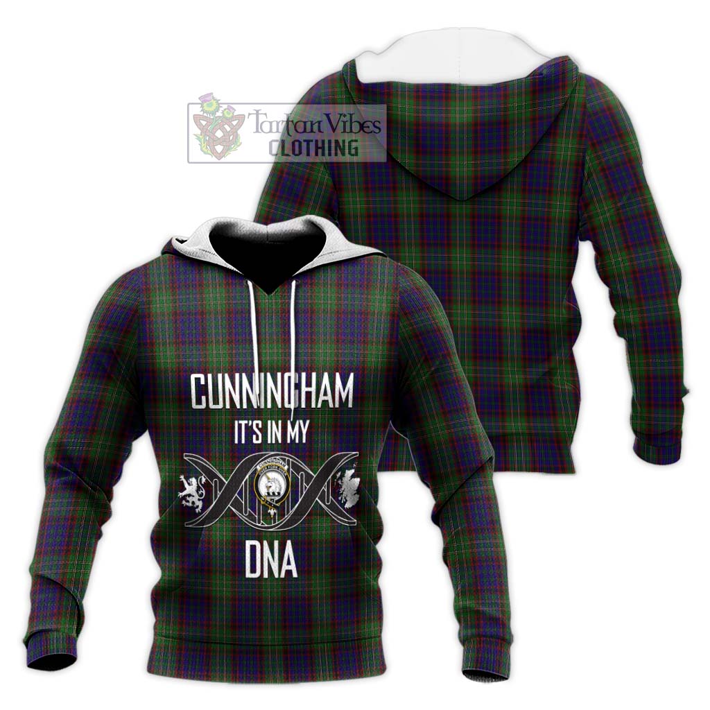 Tartan Vibes Clothing Cunningham Hunting Tartan Knitted Hoodie with Family Crest DNA In Me Style