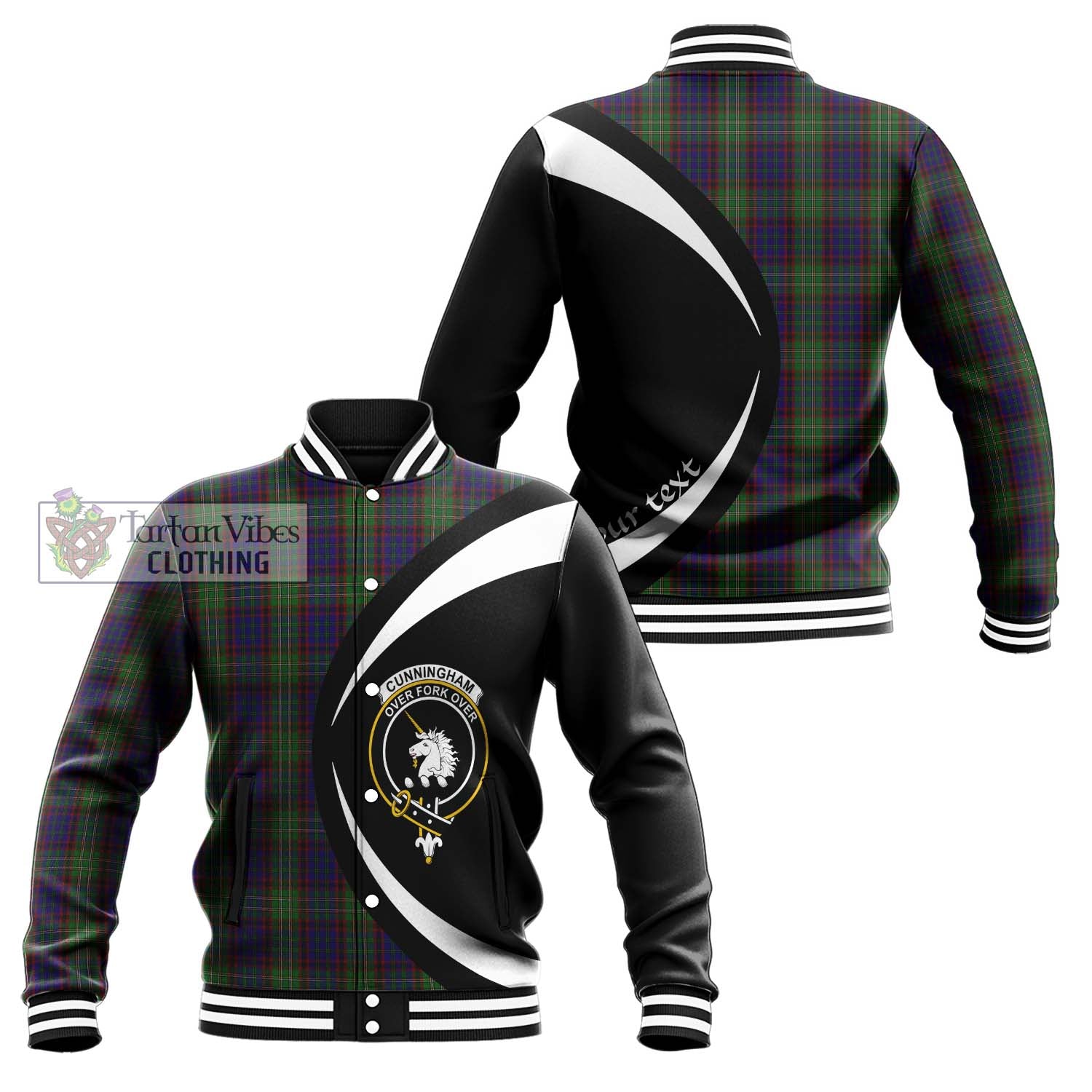 Cunningham Hunting Tartan Baseball Jacket with Family Crest Circle Style Unisex - Tartan Vibes Clothing