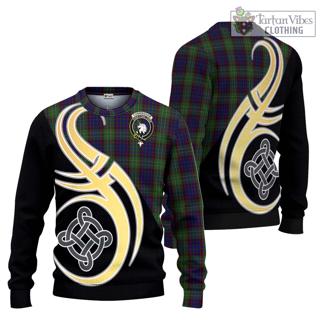 Cunningham Hunting Tartan Knitted Sweater with Family Crest and Celtic Symbol Style Unisex - Tartan Vibes Clothing