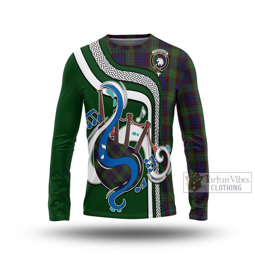 Tartan Vibes Clothing Cunningham Hunting Tartan Long Sleeve T-Shirt with Epic Bagpipe Style