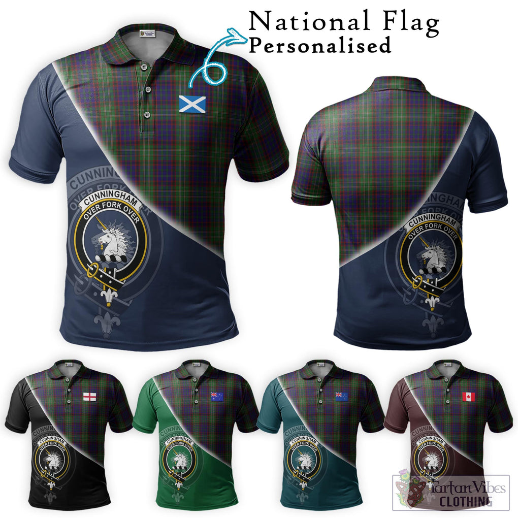 Cunningham Hunting Tartan Polo Shirt with Personalised National Flag and Family Crest Half Style Maroon - Tartanvibesclothing Shop