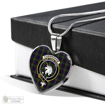 Cunningham Hunting Tartan Heart Necklace with Family Crest