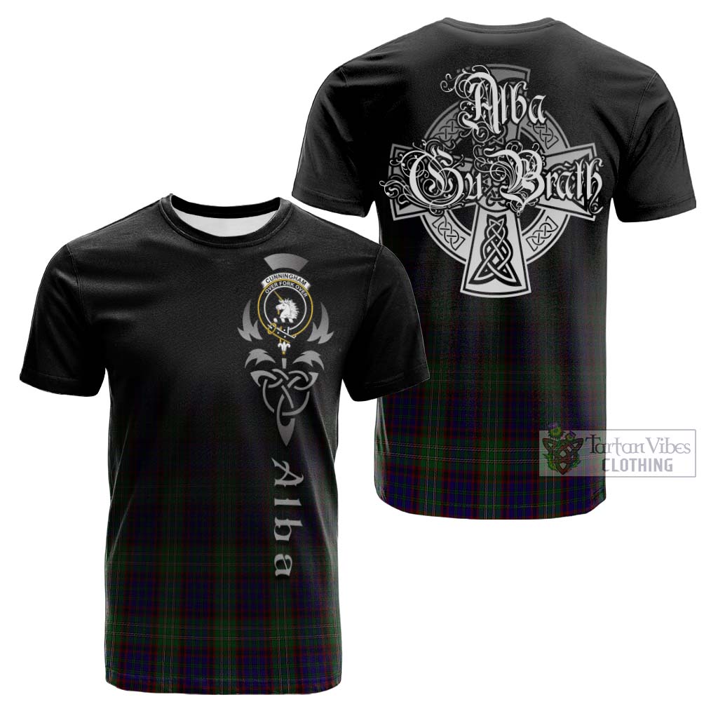 Tartan Vibes Clothing Cunningham Hunting Tartan Cotton T-shirt Featuring Alba Gu Brath Family Crest Celtic Inspired