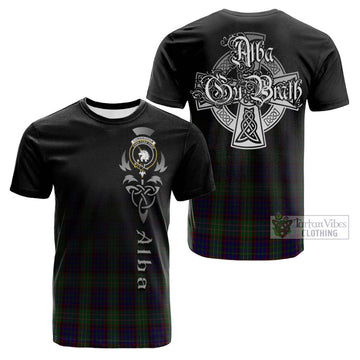 Cunningham Hunting Tartan Cotton T-shirt Featuring Alba Gu Brath Family Crest Celtic Inspired