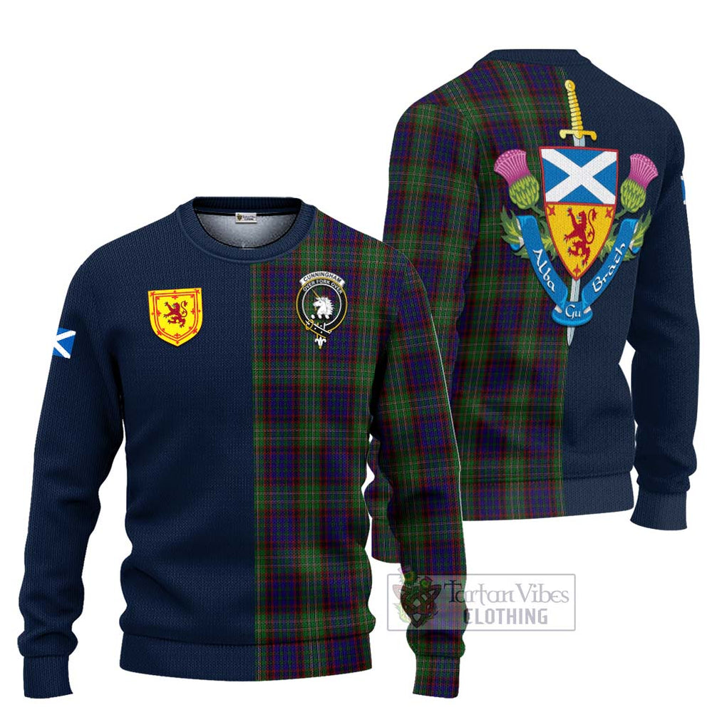 Tartan Vibes Clothing Cunningham Hunting Tartan Knitted Sweater with Scottish Lion Royal Arm Half Style