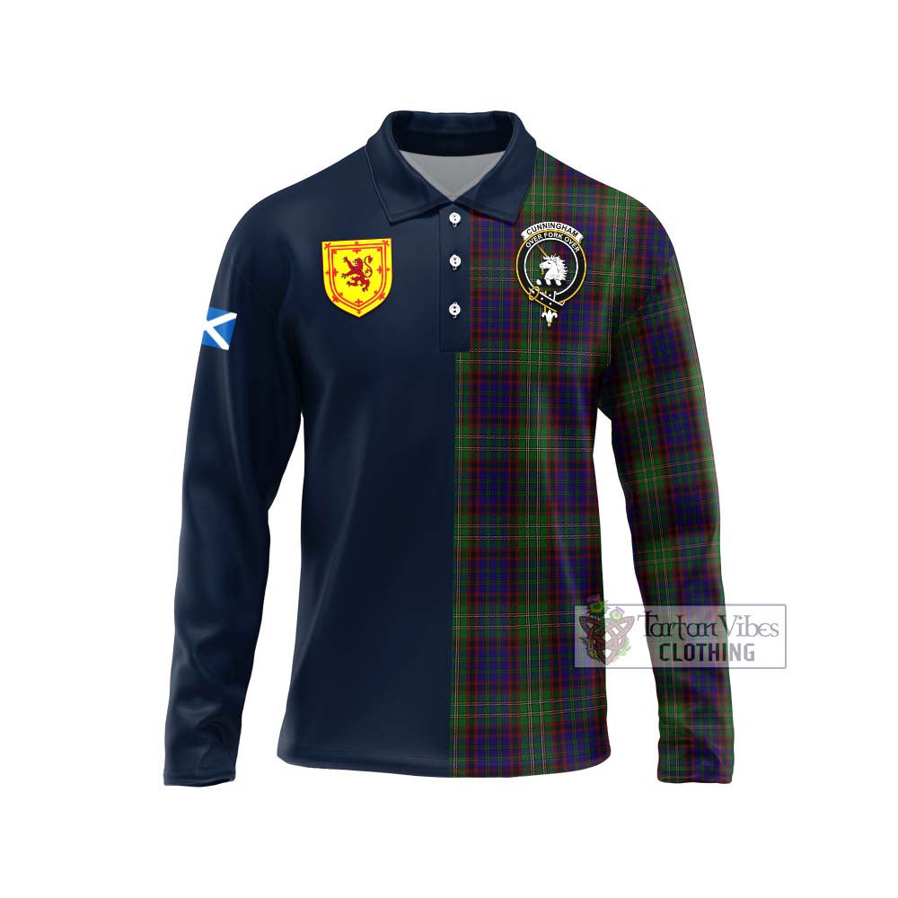 Tartan Vibes Clothing Cunningham Hunting Tartan Long Sleeve Polo Shirt with Scottish Lion Royal Arm Half Style