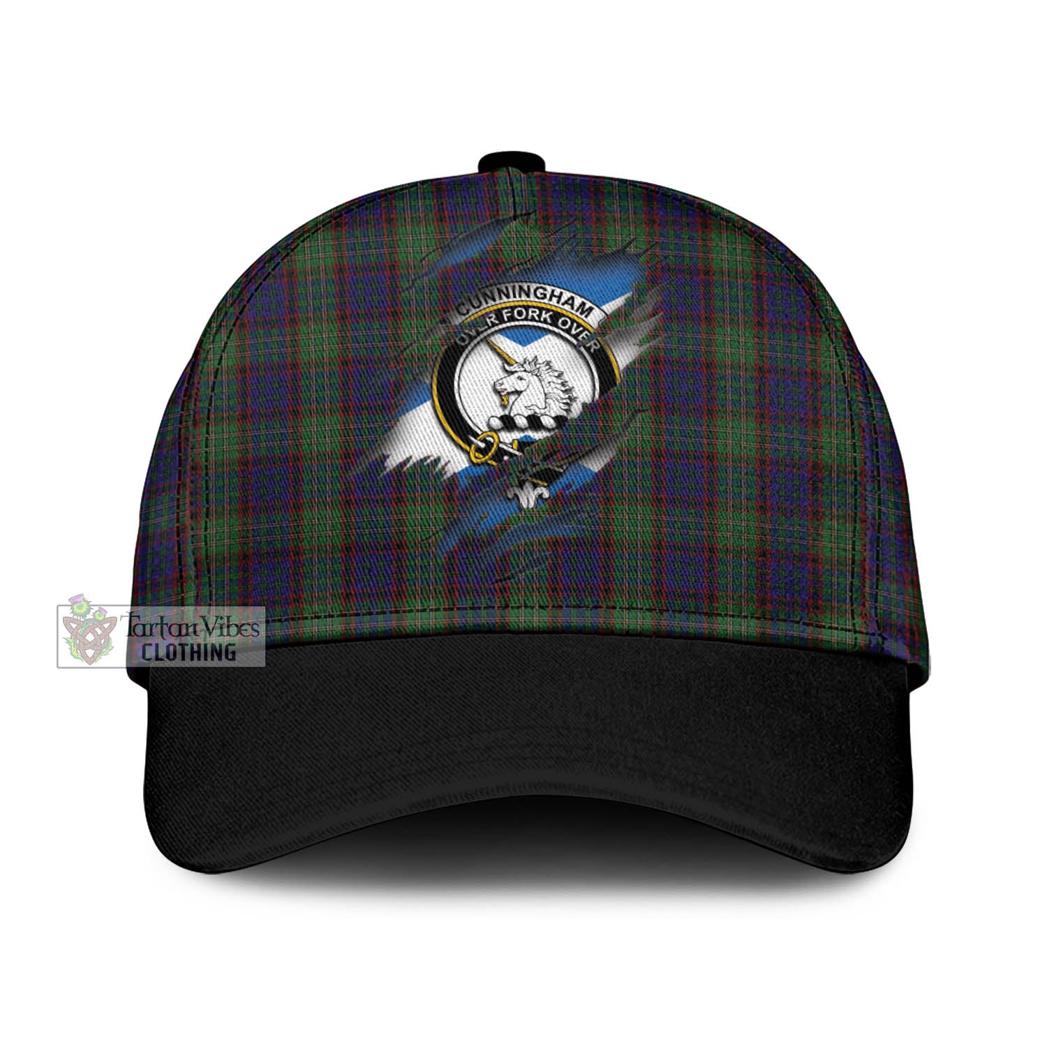 Tartan Vibes Clothing Cunningham Hunting Tartan Classic Cap with Family Crest In Me Style