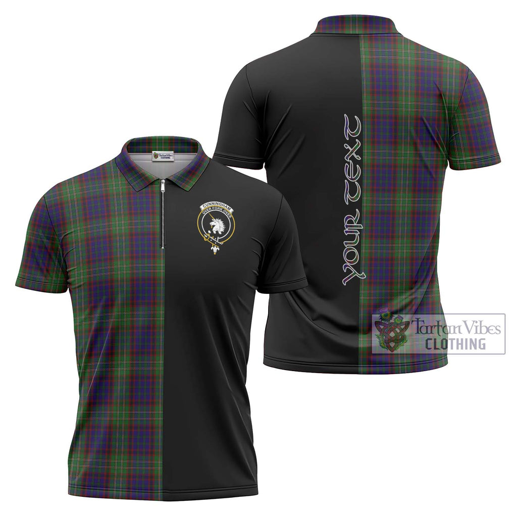 Cunningham Hunting Tartan Zipper Polo Shirt with Family Crest and Half Of Me Style Unisex - Tartanvibesclothing Shop