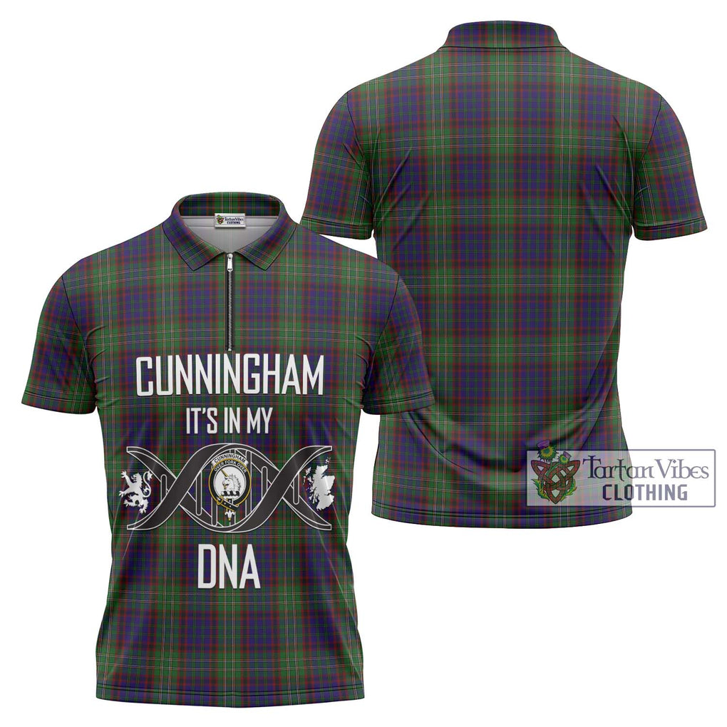 Cunningham Hunting Tartan Zipper Polo Shirt with Family Crest DNA In Me Style Unisex - Tartanvibesclothing Shop