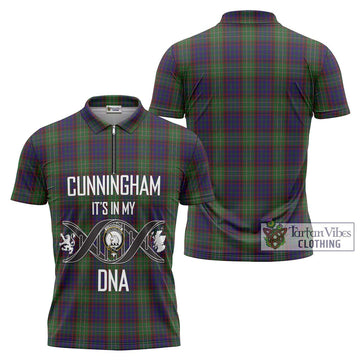 Cunningham Hunting Tartan Zipper Polo Shirt with Family Crest DNA In Me Style