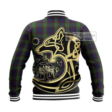 Cunningham Hunting Tartan Baseball Jacket with Family Crest Celtic Wolf Style