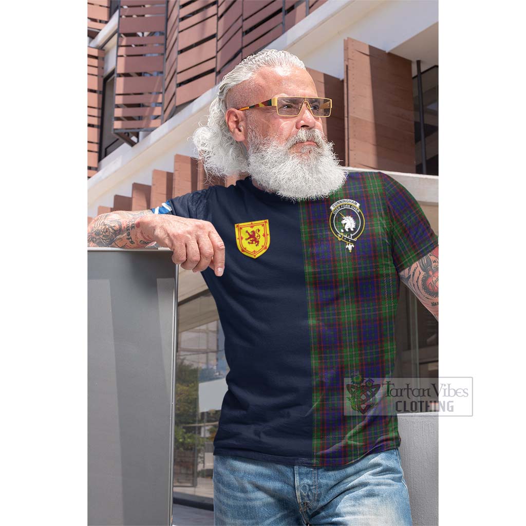 Tartan Vibes Clothing Cunningham Hunting Tartan Cotton T-shirt with Scottish Lion Royal Arm Half Style