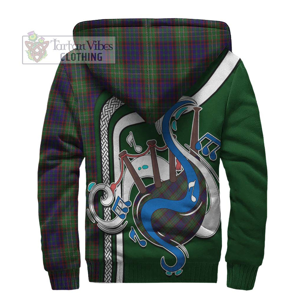 Cunningham Hunting Tartan Sherpa Hoodie with Epic Bagpipe Style - Tartanvibesclothing Shop