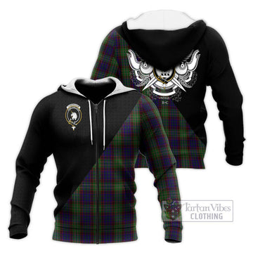 Cunningham Hunting Tartan Knitted Hoodie with Family Crest and Military Logo Style