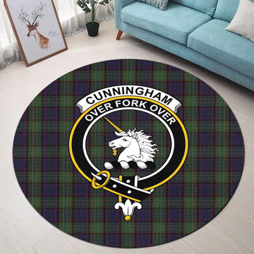 Cunningham Hunting Tartan Round Rug with Family Crest