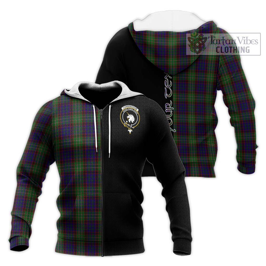 Cunningham Hunting Tartan Knitted Hoodie with Family Crest and Half Of Me Style Unisex Knitted Zip Hoodie - Tartanvibesclothing Shop