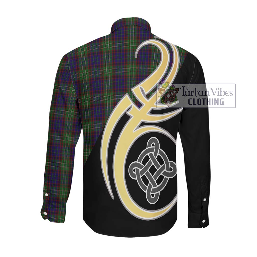 Cunningham Hunting Tartan Long Sleeve Button Shirt with Family Crest and Celtic Symbol Style Men's Shirt - Tartan Vibes Clothing