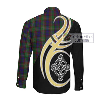 Cunningham Hunting Tartan Long Sleeve Button Shirt with Family Crest and Celtic Symbol Style