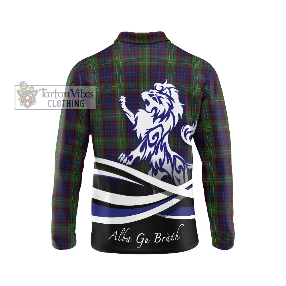 Cunningham Hunting Tartan Long Sleeve Polo Shirt with Alba Gu Brath Regal Lion Emblem - Tartanvibesclothing Shop