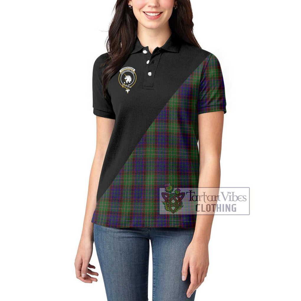 Cunningham Hunting Tartan Women's Polo Shirt with Family Crest and Military Logo Style - Tartanvibesclothing Shop