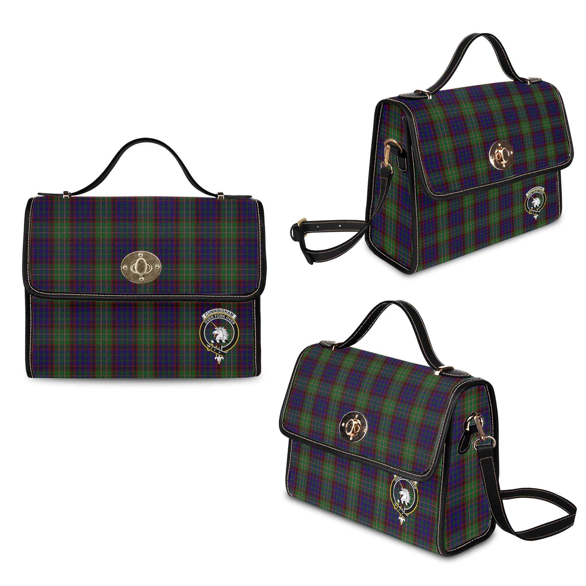 cunningham-hunting-tartan-leather-strap-waterproof-canvas-bag-with-family-crest