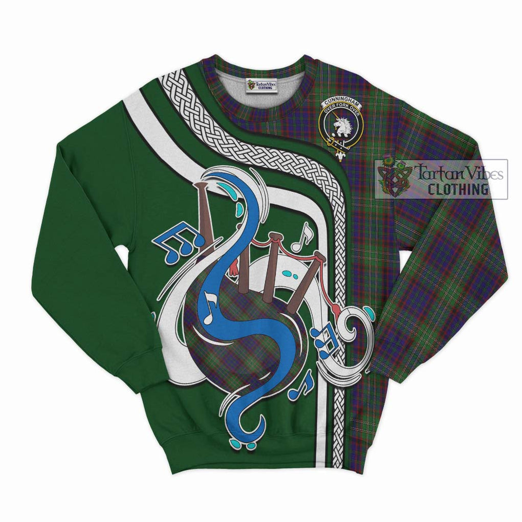 Cunningham Hunting Tartan Sweatshirt with Epic Bagpipe Style - Tartanvibesclothing Shop