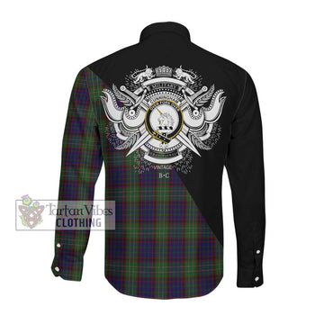 Cunningham Hunting Tartan Long Sleeve Button Shirt with Family Crest and Military Logo Style