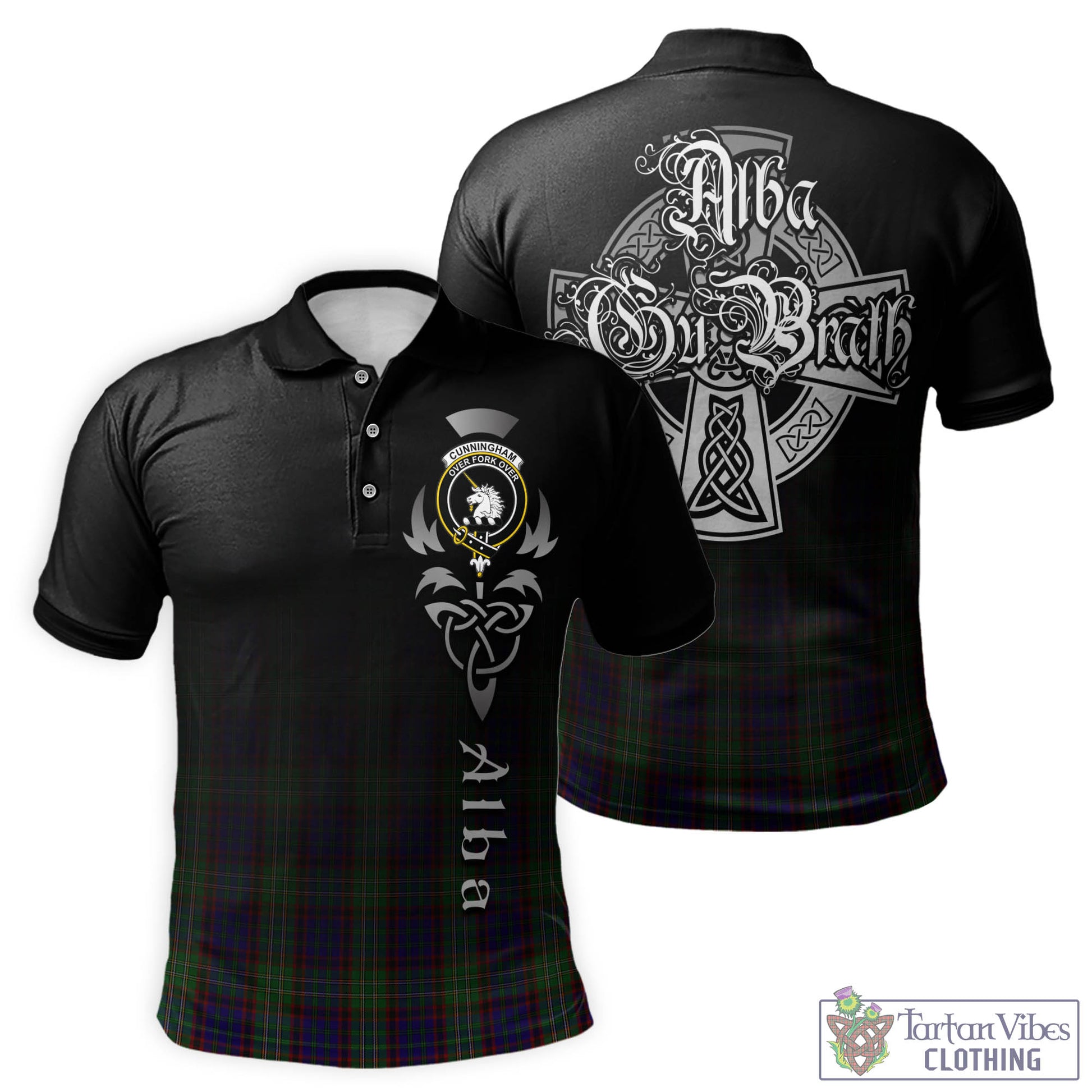 Tartan Vibes Clothing Cunningham Hunting Tartan Polo Shirt Featuring Alba Gu Brath Family Crest Celtic Inspired