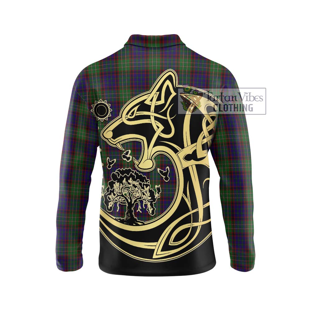 Cunningham Hunting Tartan Long Sleeve Polo Shirt with Family Crest Celtic Wolf Style - Tartanvibesclothing Shop