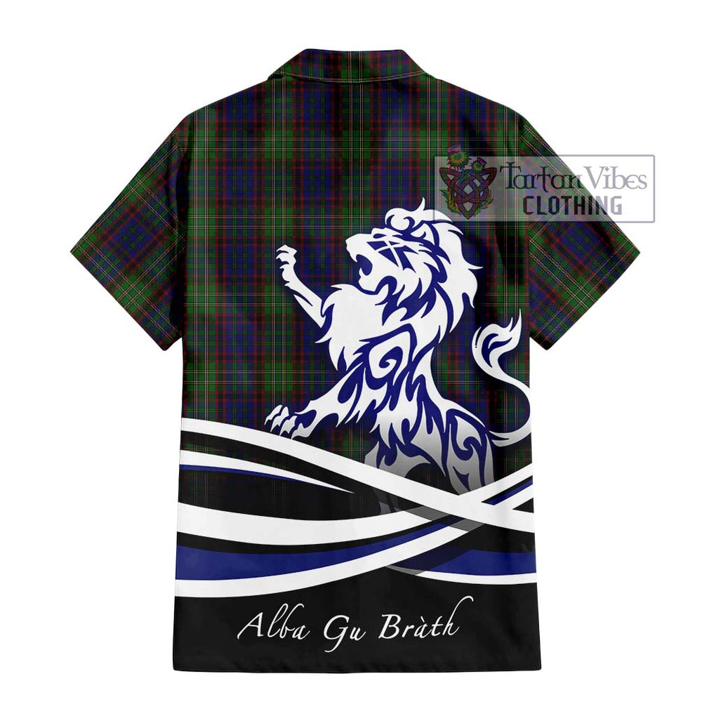 Cunningham Hunting Tartan Short Sleeve Button Shirt with Alba Gu Brath Regal Lion Emblem - Tartanvibesclothing Shop