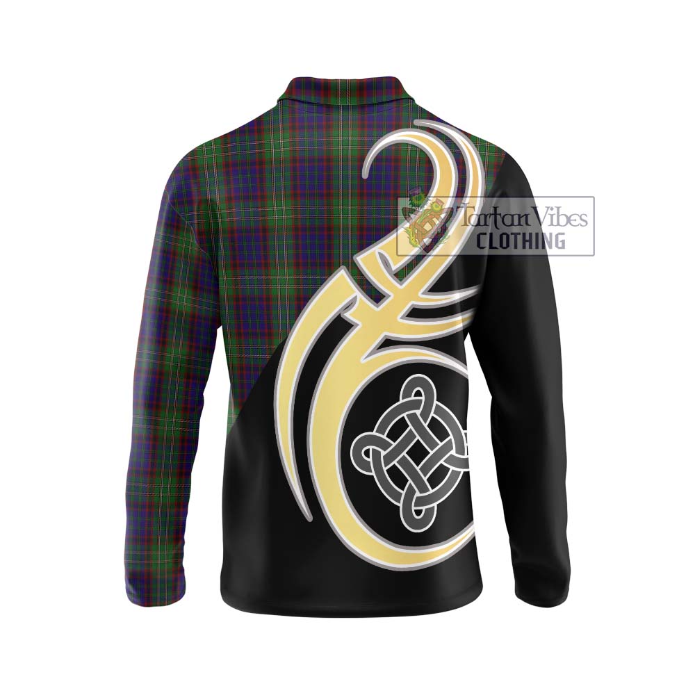 Cunningham Hunting Tartan Long Sleeve Polo Shirt with Family Crest and Celtic Symbol Style - Tartan Vibes Clothing