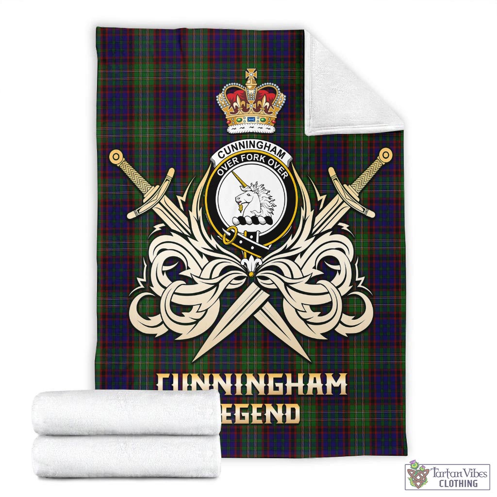 Tartan Vibes Clothing Cunningham Hunting Tartan Blanket with Clan Crest and the Golden Sword of Courageous Legacy