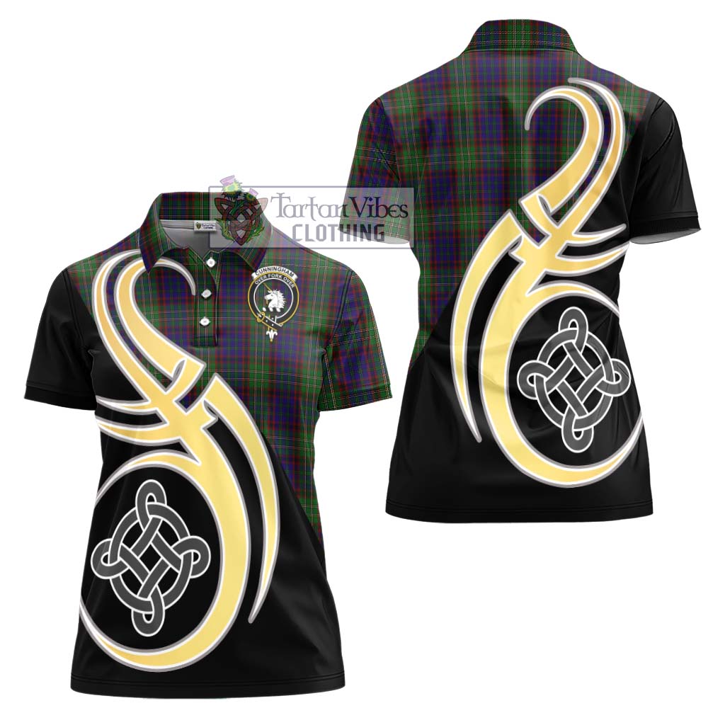 Tartan Vibes Clothing Cunningham Hunting Tartan Women's Polo Shirt with Family Crest and Celtic Symbol Style