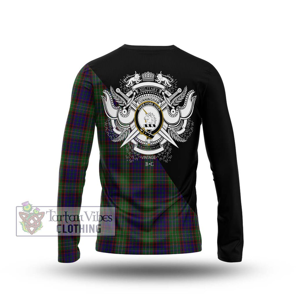 Cunningham Hunting Tartan Long Sleeve T-Shirt with Family Crest and Military Logo Style - Tartanvibesclothing Shop