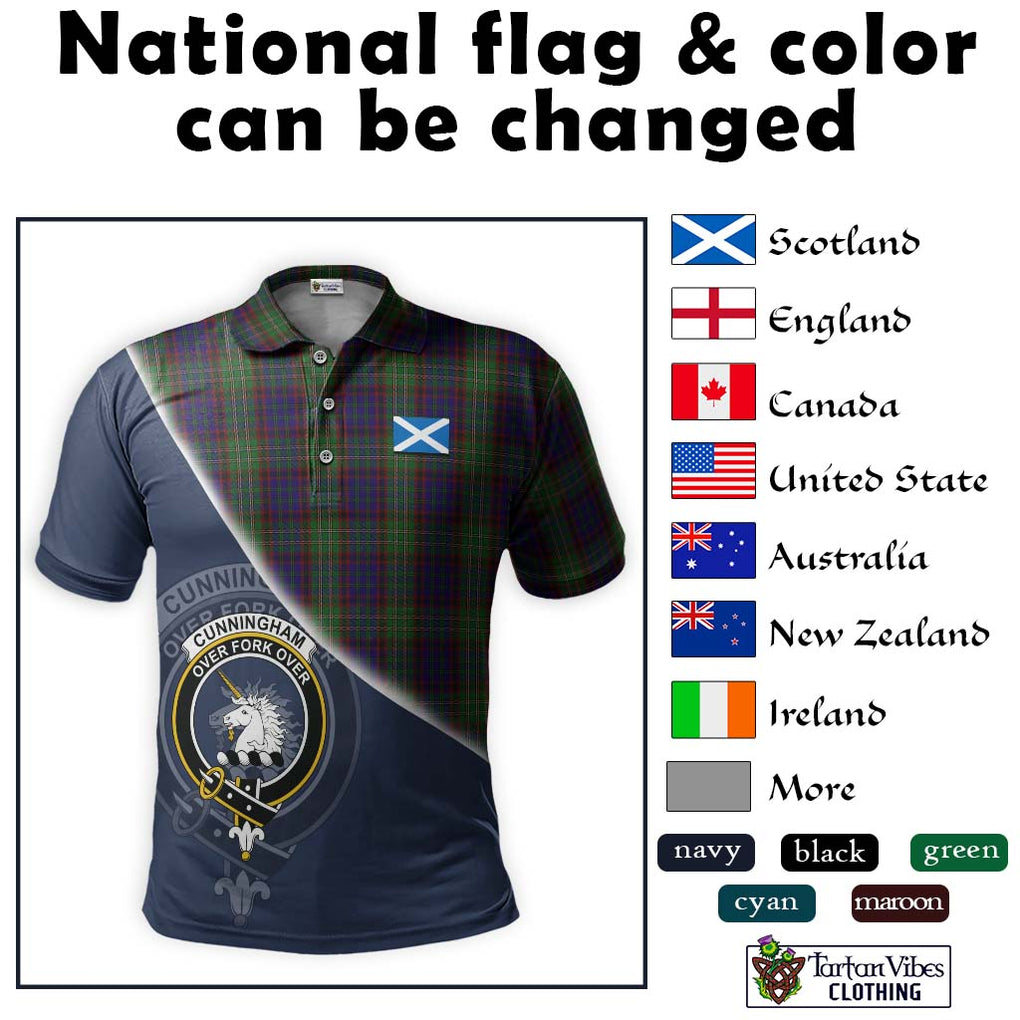 Cunningham Hunting Tartan Polo Shirt with Personalised National Flag and Family Crest Half Style - Tartanvibesclothing Shop