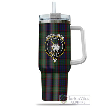 Cunningham Hunting Tartan and Family Crest Tumbler with Handle