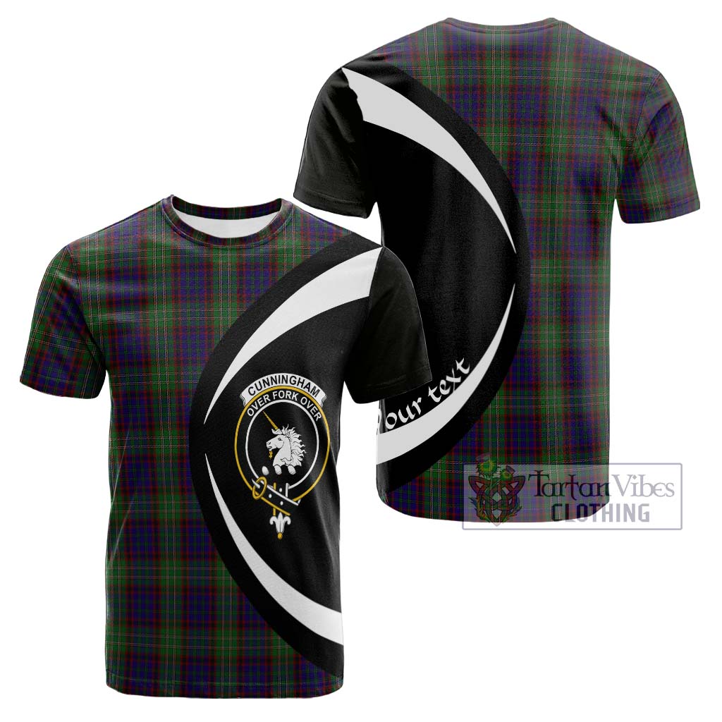 Tartan Vibes Clothing Cunningham Hunting Tartan Cotton T-shirt with Family Crest Circle Style