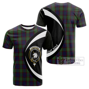 Cunningham Hunting Tartan Cotton T-shirt with Family Crest Circle Style