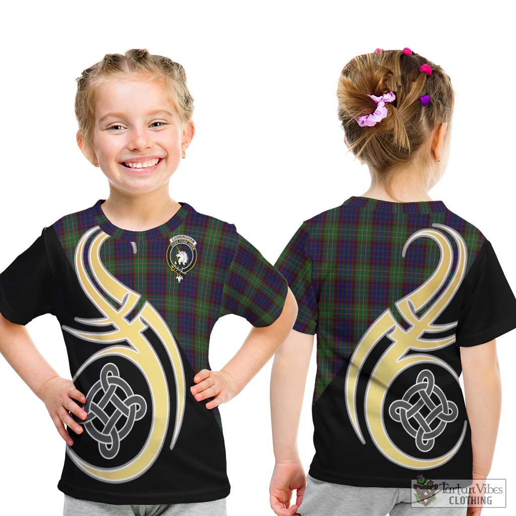 Cunningham Hunting Tartan Kid T-Shirt with Family Crest and Celtic Symbol Style - Tartan Vibes Clothing